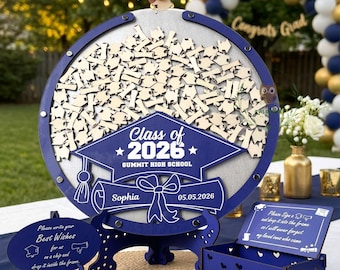 Personalized Graduation Guest Book Alternative, Class of 2026 Wood Drop Box Keepsake
