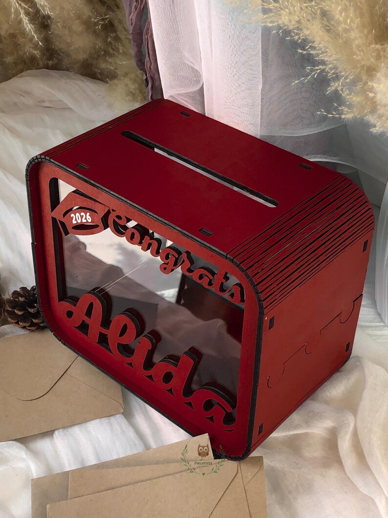 Timber Graduation Box Personalized Graduation Card Box, Class of 2026 Keepsake Holder, Wood ...