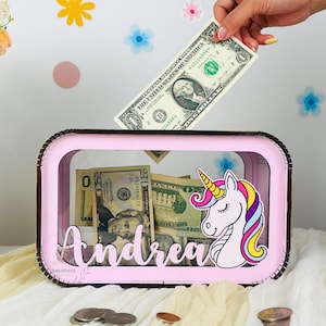 Custom Unicorn Coin Bank, Unicorn Piggy Bank, Wood Piggy Bank for Kids, Cute Birthday Gift for Kids, Personalized Birthday Present