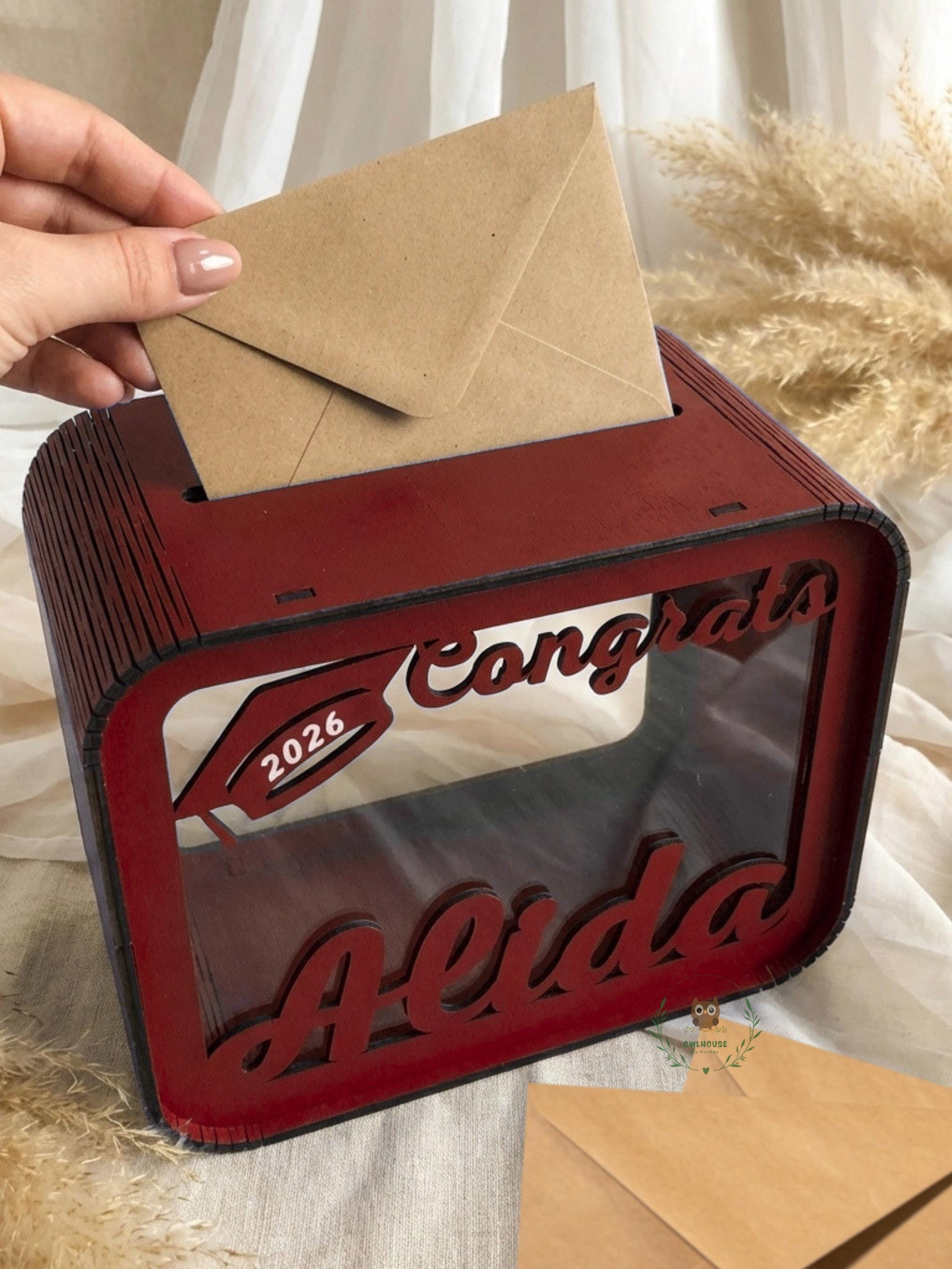 Timber Graduation Box Personalized Graduation Card Box, Class of 2026 Keepsake Holder, Wood ...