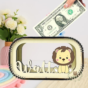 Custom Lion Money Box, Personalized Wooden Lion Piggy Bank, Custom Kids Money Box, Baby Gift for Boy Girl,  Baby Shower Or Birthday Gift