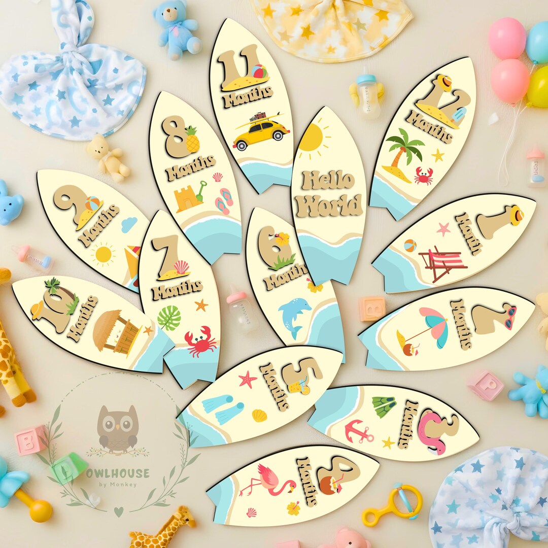 Beach Surfboard Baby Plaque With Name and Stats Disc Plus Ocean Hello ...