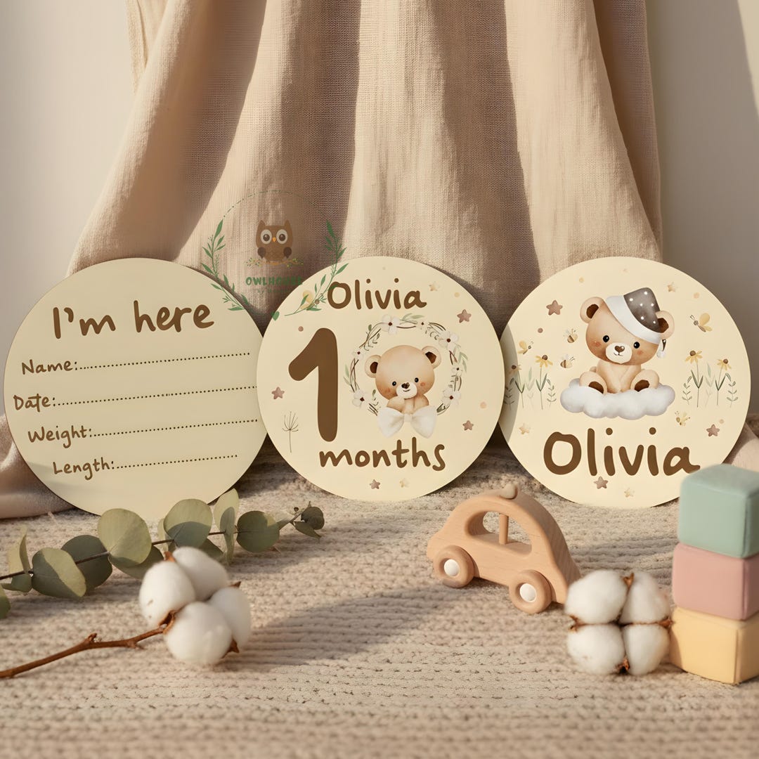 Personalized Wooden Baby Keepsake Gift Set, Birth Announcement Plaque ...
