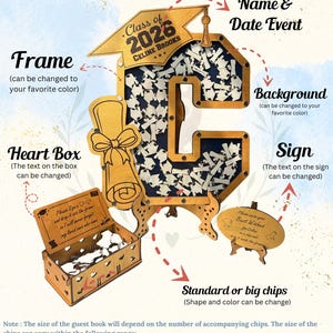 Graduation party guestbook alternative filled with diploma-shaped drop chips