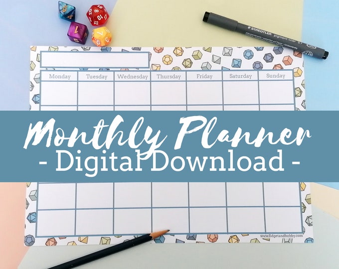 Monthly Planner - Rainbow Dice - Blank Planner - A4 - Digital Download