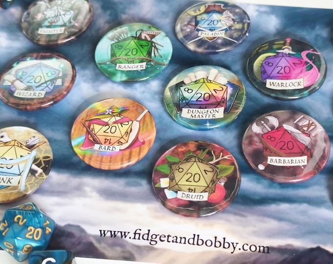 DnD 13 Badge Collection - All 12 base classes and DM in one set