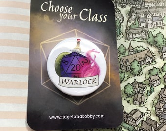 DnD Warlock Badge - Warlock Class Pin Badge - 38mm Badge - D20 Critical Role