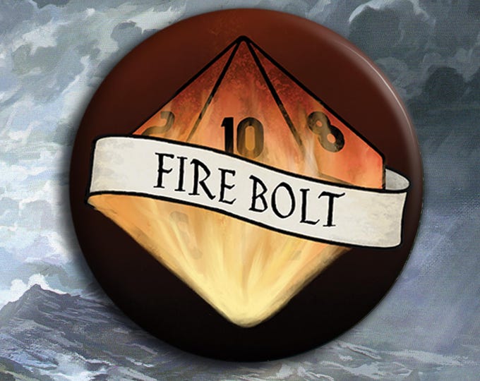 Fire Bolt - Spell Badge - 38mm Badge - Dungeons and Dragons Badge