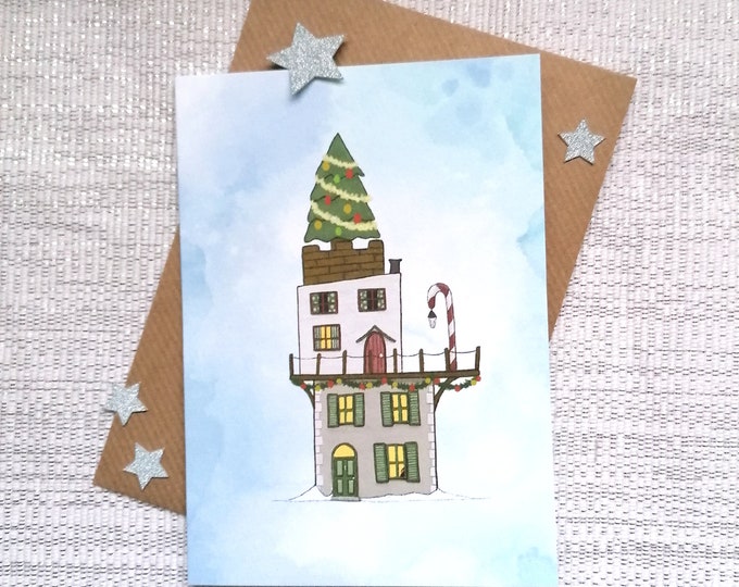 Cute Winter House Greetings Card - tiny house - Christmas Card