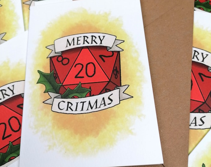Merry CRITmas - DnD Christmas Card - A6 CHRISTMAS Card  - Dungeons and Dragons - Table