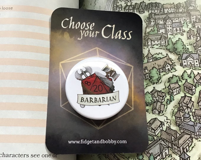 DnD Barbarian Badge - Barbarian Class Pin Badge - 38mm Badge - D20 Critical Role