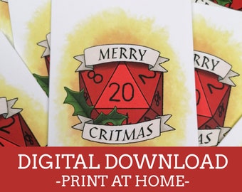 Critmas Greeting Card - Holly - A6 Christmas Card - Digital Download Print at Home - Dungeons and Dragons