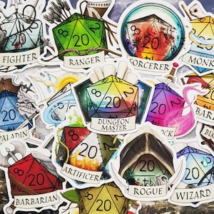 Pegatinas de clase de DnD: mate o vinilo - Juego de 15