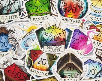 Set of 15 Class Stickers for DnD - All base classes plus Bloodhunter and Articifer - Paper or Vinyl Sticker