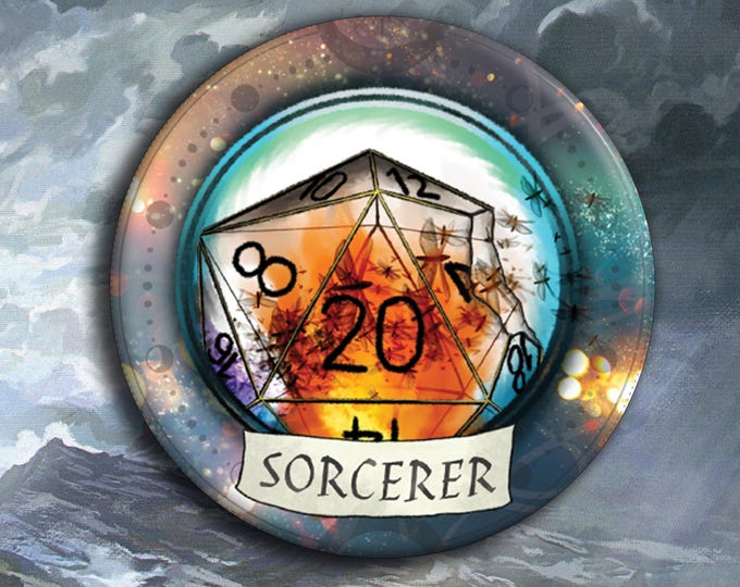 DnD Sorcerer Badge - Sorcerer Class Pin Badge - 38mm Badge - D20 Critical Role