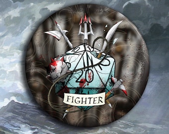 DnD Fighter Badge - Fighter Class Pin Badge - 38mm Badge - D20 Critical Role