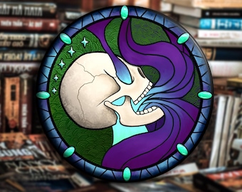 DnD Necromancy School Badge, Skull Design Pin, Fantasy Gaming Accessory, Handmade Tabletop RPG Gift, Dark Aesthetic Cosplay Badge
