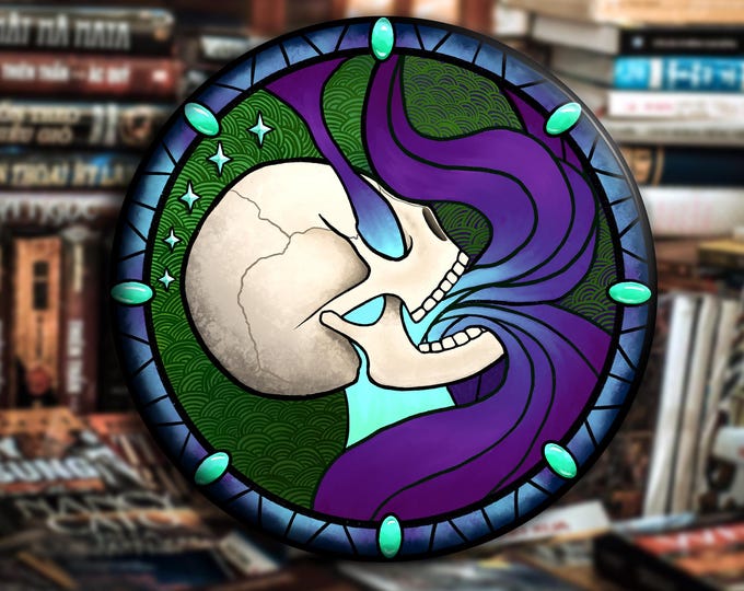 DnD Necromancy School Badge, Skull Design Pin, Fantasy Gaming Accessory, Handmade Tabletop RPG Gift, Dark Aesthetic Cosplay Badge