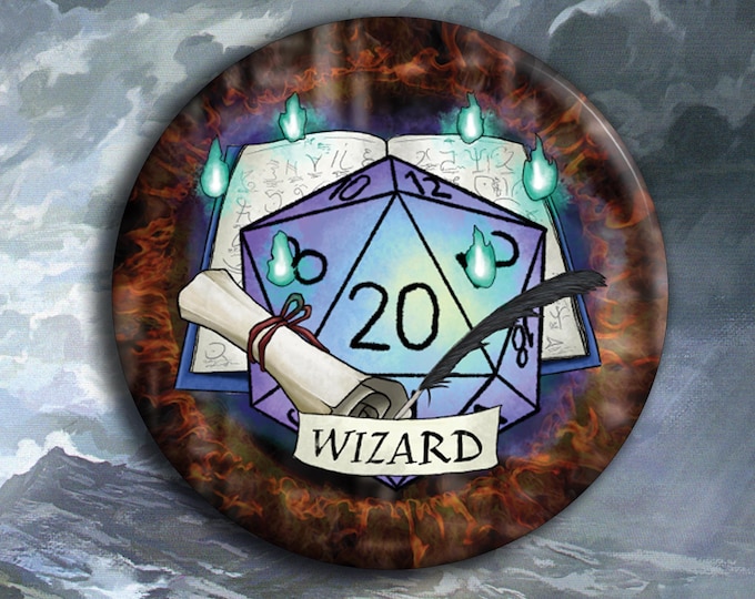 DnD Wizard Badge - Wizard Class Pin Badge - 38mm Badge - D20 Critical Role