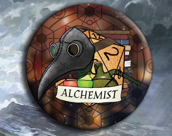 DnD - Alchemist Pin Badge - 38mm Badge - D20 Critical Role