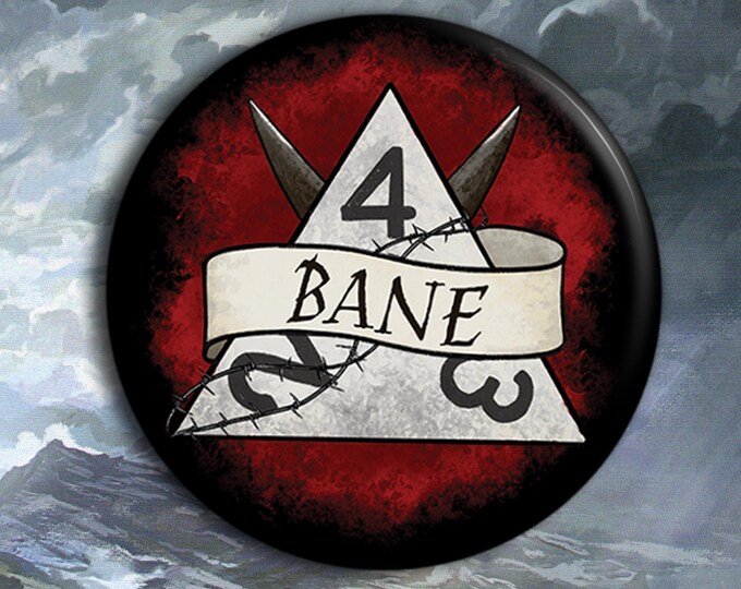 DnD Bane D4 - 38mm Pin Badge - Dungeons and Dragons Badge