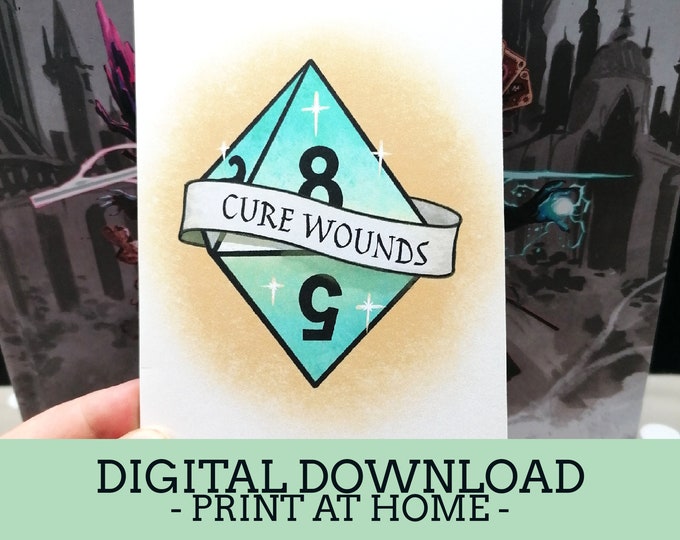 Cure Wounds Greeting Card - A6 Get Well Soon Card - Digital Download Print at Home - Dungeons and Dragons