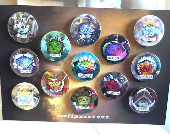DnD 13 Badge Collection - All 12 base classes and DM in one set