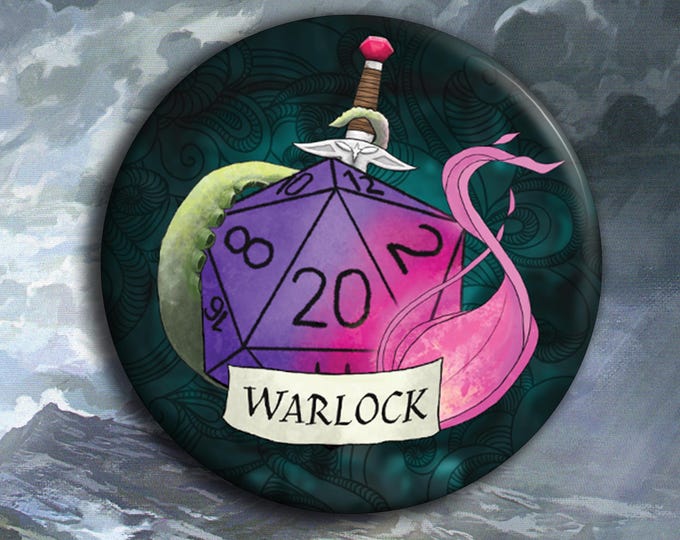 DnD Warlock Badge - Warlock Class Pin Badge - 38mm Badge - D20 Critical Role