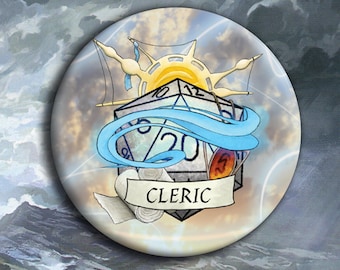 DnD Cleric Badge - Cleric Class Pin Badge - 38mm Badge - D20 Critical Role
