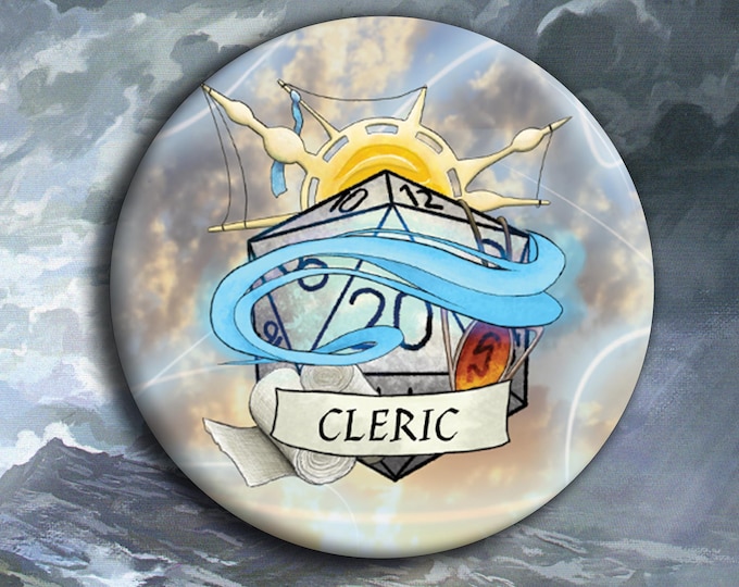 DnD Cleric Badge - Cleric Class Pin Badge - 38mm Badge - D20 Critical Role