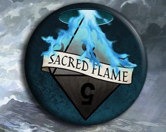 Sacred Flame Badge - Spell Badge - 38mm Badge - Dungeons and Dragons Badge