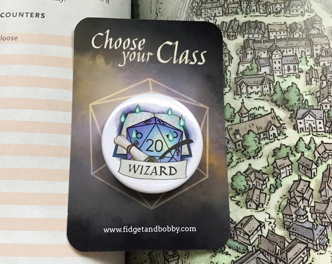 DnD Wizard Badge - Wizard Class Pin Badge - 38mm Badge - D20 Critical Role