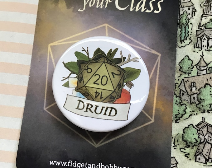 DnD Druid Badge - Druid Class Pin Badge - 38mm Badge - D20 Critical Role