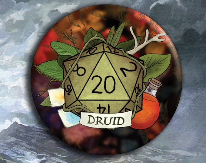 DnD Druid Badge - Druid Class Pin Badge - 38mm Badge - D20 Critical Role