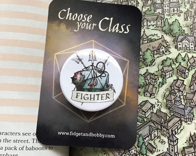 DnD Fighter Badge - Fighter Class Pin Badge - 38mm Badge - D20 Critical Role