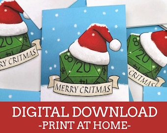 Critmas Greeting Card - Santa Hat - A6 Christmas Card - Digital Download Print at Home - Dungeons and Dragons