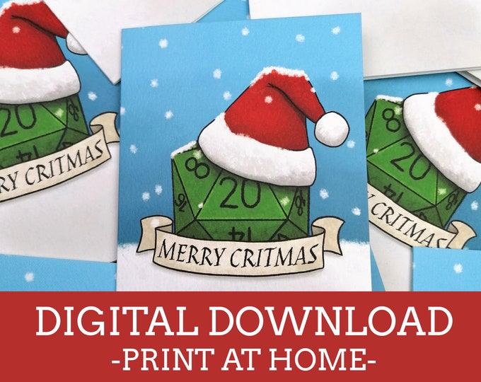 Critmas Greeting Card - Santa Hat - A6 Christmas Card - Digital Download Print at Home - Dungeons and Dragons