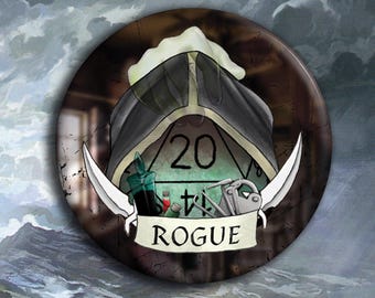 Handmade DnD Rogue Class Pin Badge - D20 Critical Role (38mm)