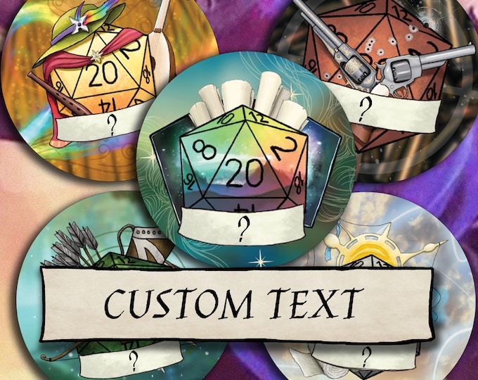 CUSTOM TEXT DnD 38mm Badge - Add your own text - D20 Dungeons and Dragons