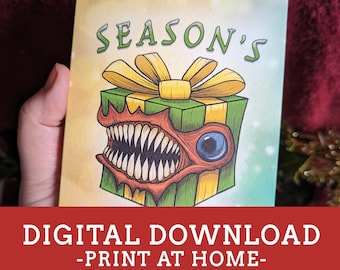 Mimic Card Digital Download Print at Home - Dungeons and Dragons Christmas Card