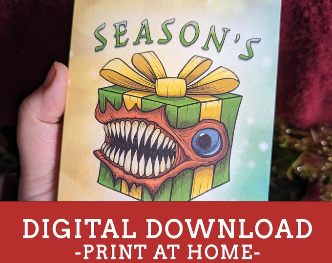 Mimic Card Digital Download Print at Home - Dungeons and Dragons Christmas Card