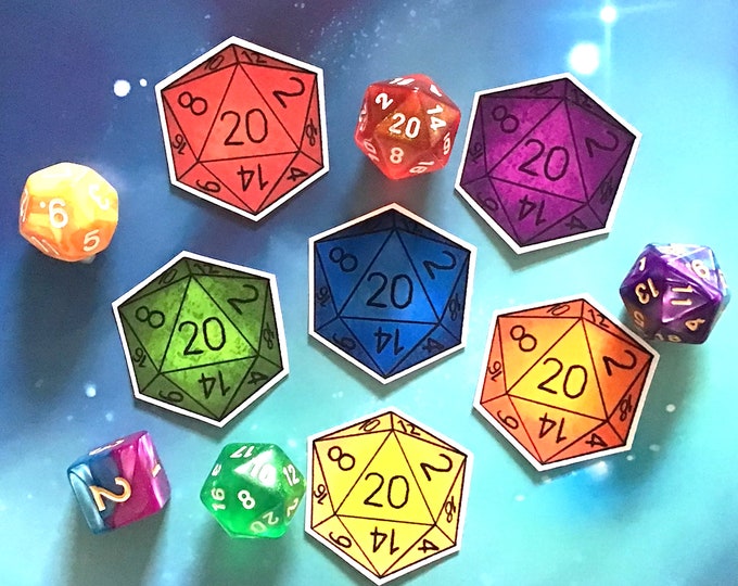 D20 Dice Sticker Set - BRIGHTS - DnD Sticker - Dungeons and Dragons