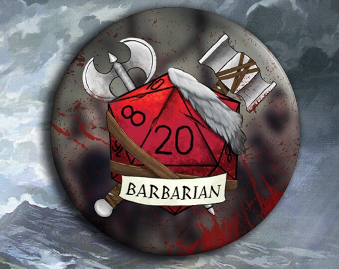 DnD Barbarian Badge - Barbarian Class Pin Badge - 38mm Badge - D20 Critical Role