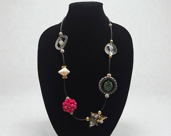 Unique Pendant Necklace, Agate and Mother of Pearl, Handmade Statement Jewelry
