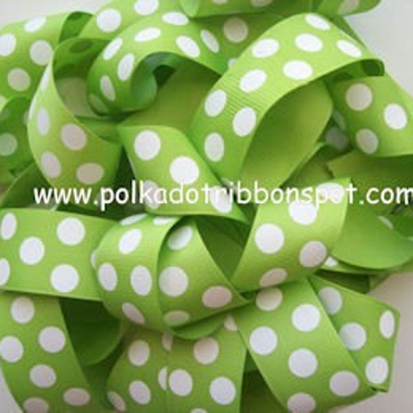 SALE 7/8 inch lime BIG polka dot grosgrain ribbon 5 yards WHOLESALE
