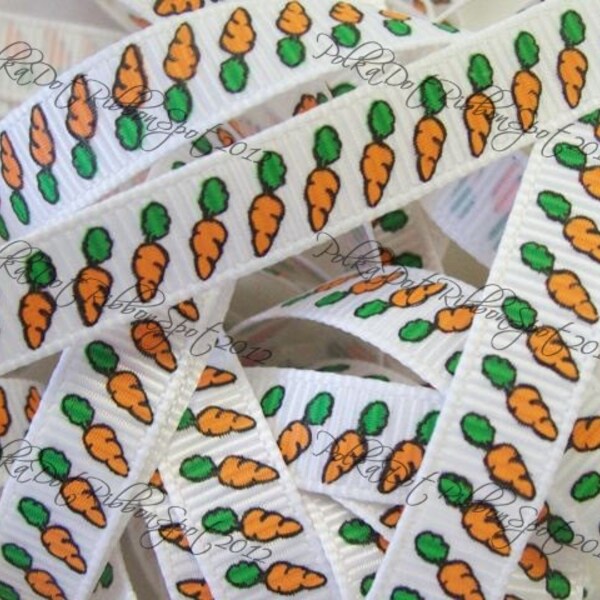 5 yards- 3/8  inch Easter Carrots printed grosgrain ribbon 5 yards