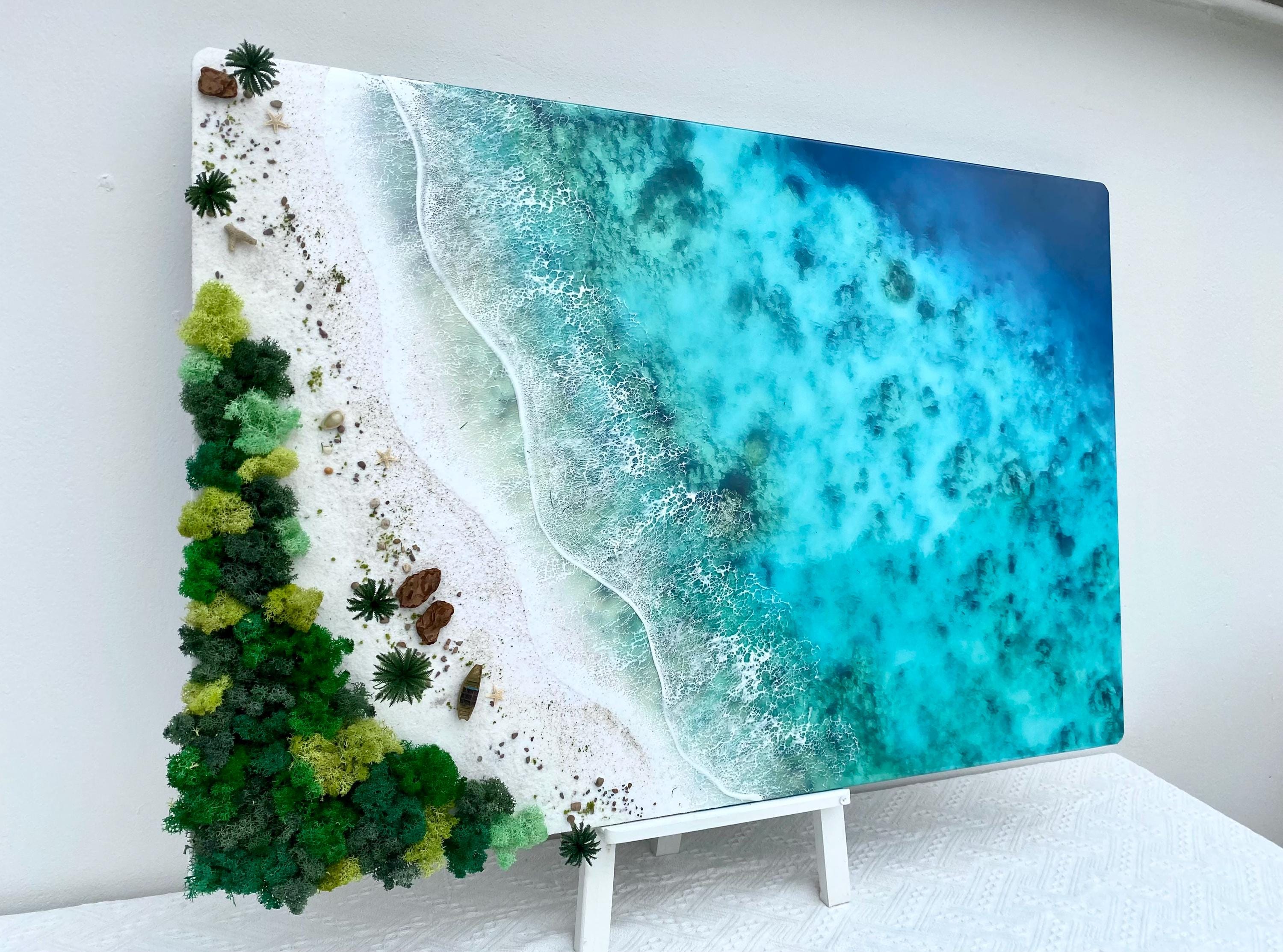 Custom 3D Handcrafted Epoxy Resin Ocean Art – Tropical Beach