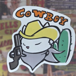 Cowboy Cat Sticker, Durable and Water-Resistant, Cute and Funny Japanese Original Design
