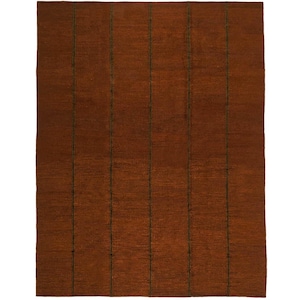 Handwoven Scandinavian Minimalist Modern Wool Rug: Brown & Burgundy Striped Flatweave Area Carpet, Custom Sizes Available