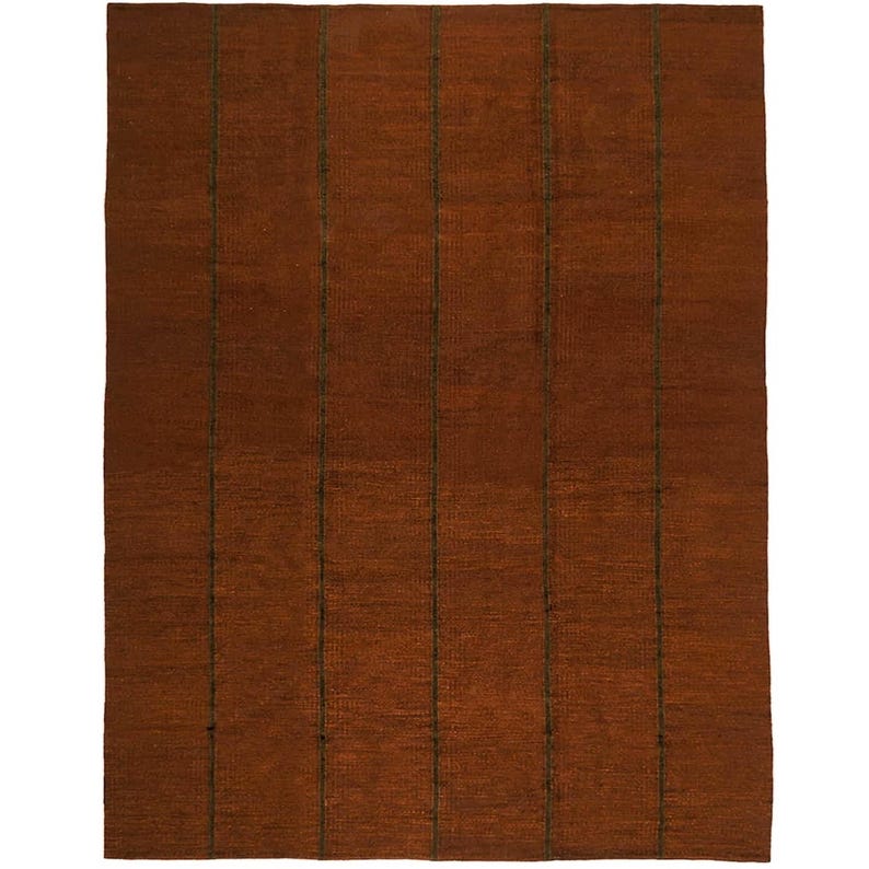 Handwoven Scandinavian Minimalist Modern Wool Rug: Brown & Burgundy Striped Flatweave Area Carpet, Custom Sizes Available